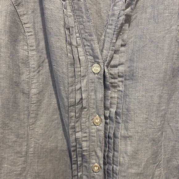H&M Blue Striped Linen Rayon Button Up Top Blouse Women’s Sz 10 Beachy‎ Summer - Picture 2 of 8